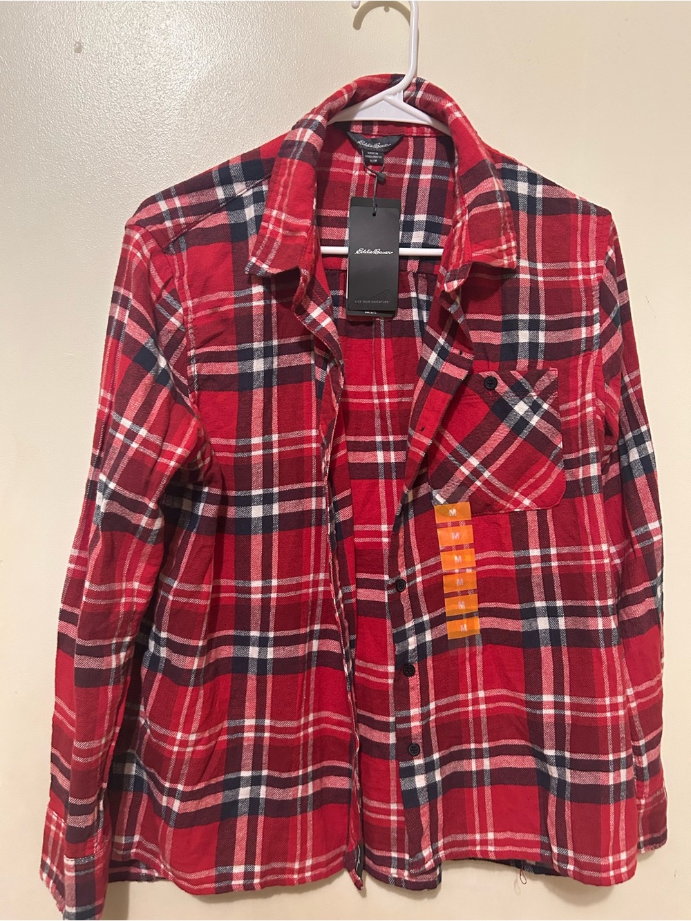 NWT Eddie Bauer Red Plaid Flannel Women’s M Button-Down Shirt